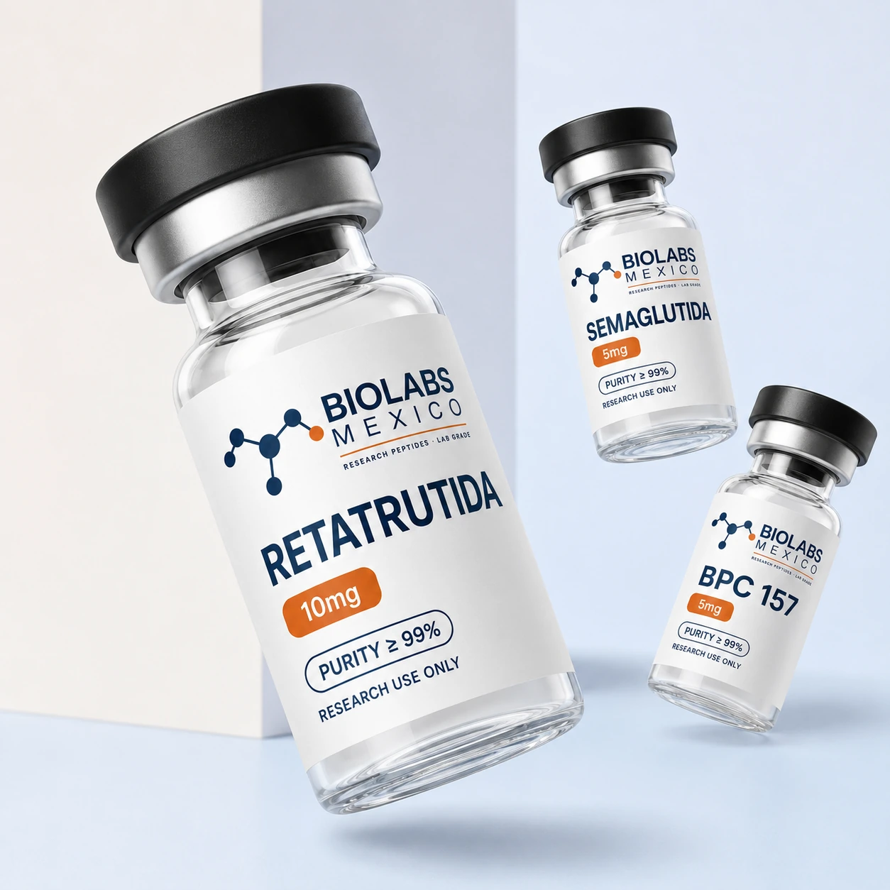 Viales flotantes de péptidos BIOLABS Mexico para investigación científica